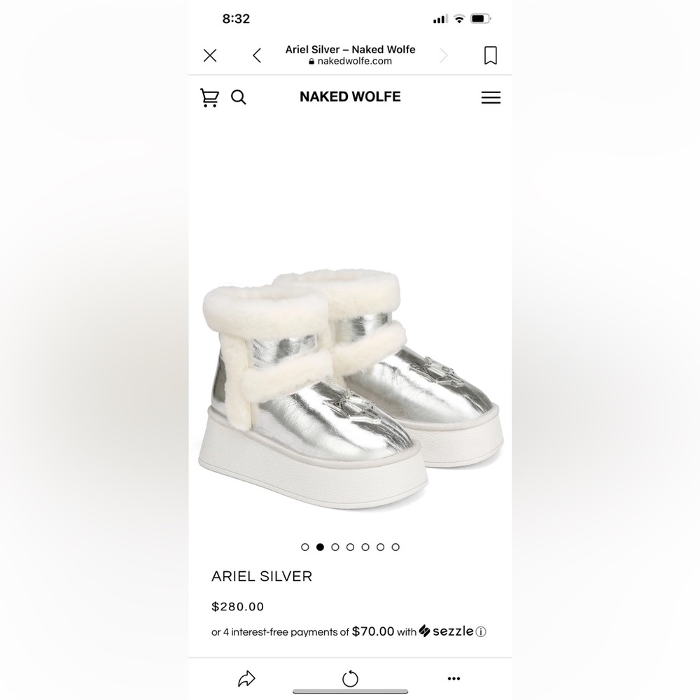 Naked Wolfe Ariel Silver Winter boots , BRAND NEW size 9US